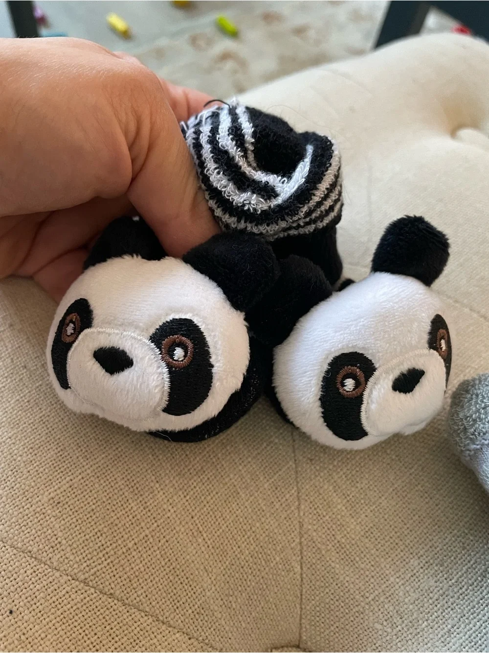 Set of two Dinosaur and Panda Rattle Socks